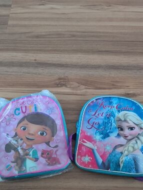 Doc McStuffins Pink Kids Backpack & Frozen Elsa Blue Backpack Bag Duo
